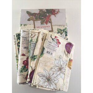 NEW Bardwil Christmas Tablecloth & 8 Napkin Set Ivory Winter Prelude 52 x 70